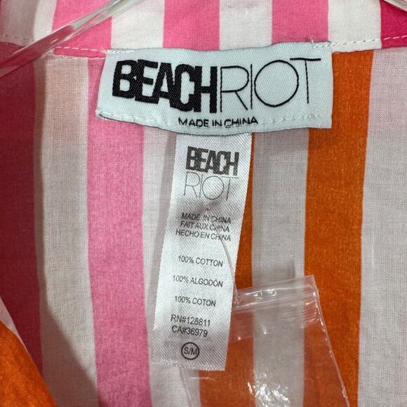 Beach Riot Alexa Striped Cover Up Top S/M Pink Orange Button Down Tunic Cotton - Picture 5 of 5